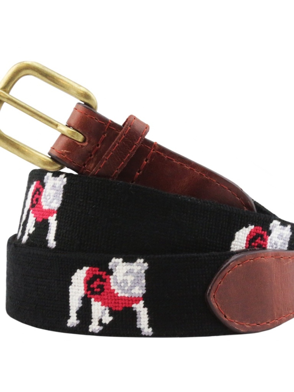 Smathers & Branson Georgia Bulldog Needlepoint Belt in Black- 40